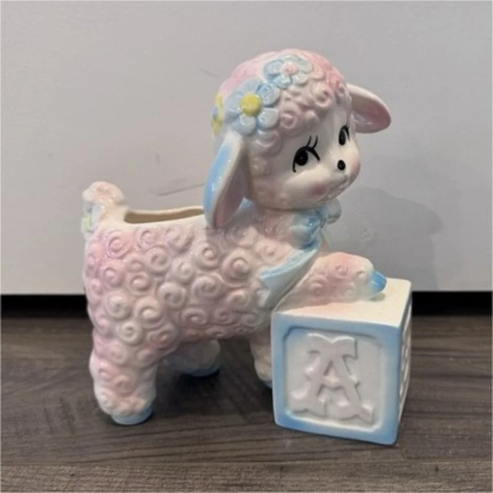 Vintage Inarco Glazed Ceramic Lamb Planter w/music box